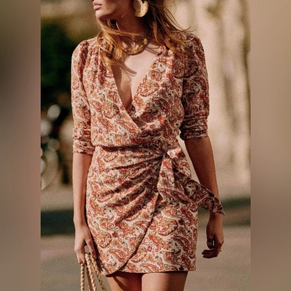 SEZANE Noemia Wrap Dress Paisley Riviera Size 44 VGUC